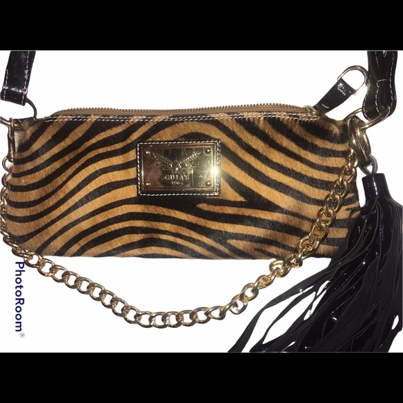 Guia’s 100% Leather Animal Print Gold Chain with Tassel Handbag made in Italy - Picture 1 of 16